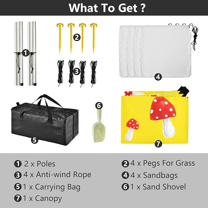 Beach Canopy with Windproof Ropes &amp Sandbags Beach Tent Sun Shade Sun Shelter for Camping Trips Fishing Backyard Fun or Picnics Mushroom