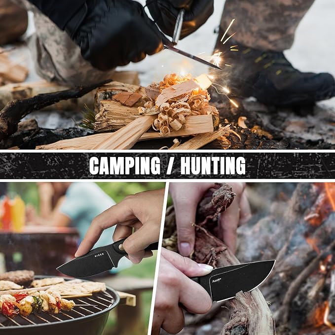 Kizer Hare Fixed Blade Knife with Sheath 3.14 D2 Steel Blade EDC Fixed Blade Hunting Knives with Black G10 Handle Small Bushcraft Survival Neck Knives Outdoor Camping Knife for Men Women 1077M1