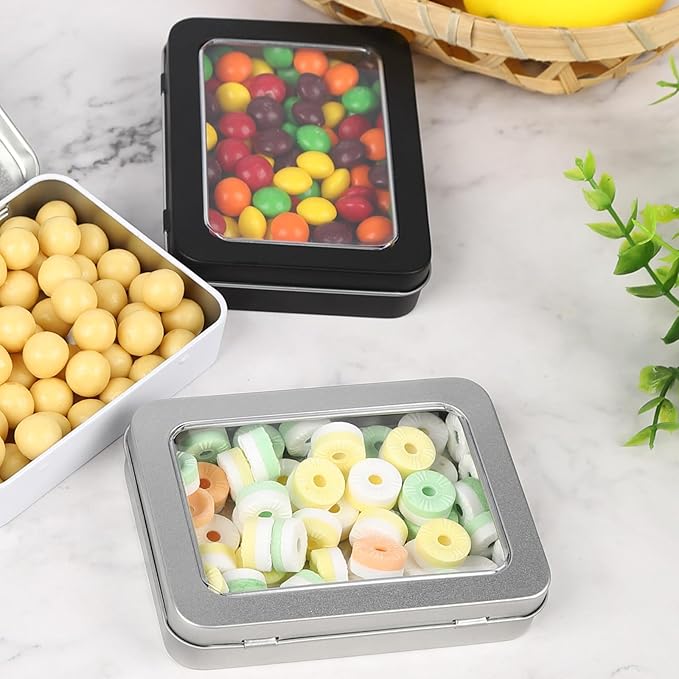 Rectangular Black Metal Tins with Lids Bundle 4.5 x 3.3 x 0.9 inch