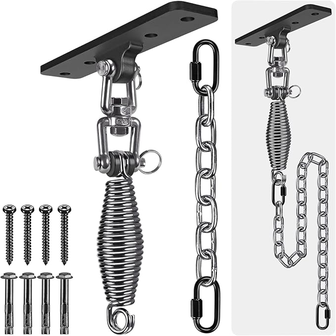 Dolibest Hammock Chair Hanging Kit Heavy Duty Swing Hanger and 3.28ft Chain with Spring (6MM) Wall Ceiling Hooks for Yoga Indoor Playground Hanging Chair Hammock Chair4 Screws 4 Expansion Screws