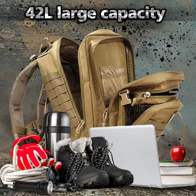 EMDMAK Military Tactical Backpack 42L Large Military Pack Army 3 Day Assault Pack Molle Bag Rucksack