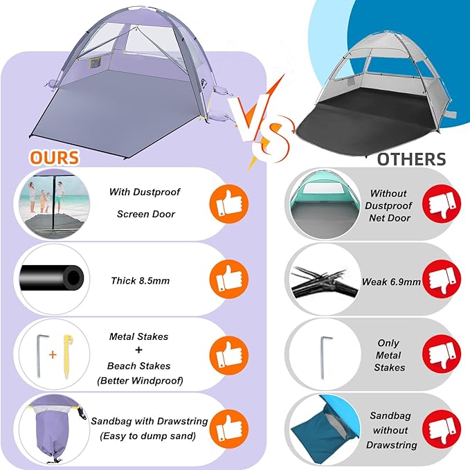 Happy Travel Beach Tent UPF 50+ UV Protection Sun Shade Shelter for 3/4/5/6/7/8 Person Portable Beach Canopy for Family &amp Baby Lightweight &amp Easy Setup Beach Cabana with 3 Ventilation Mesh