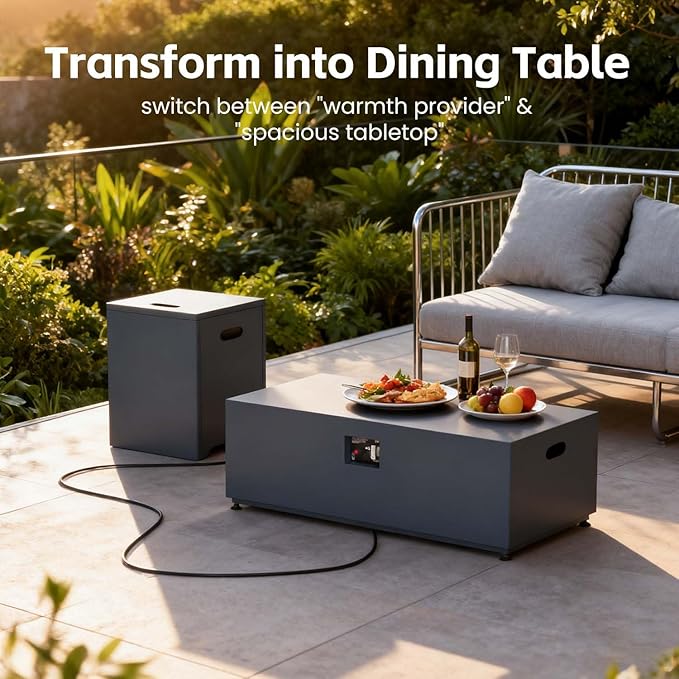 42 Propane Outdoor Fire Pit Table 55000 BTU Rectangular Aluminum Firepits with Tank Table and Waterproof Cover