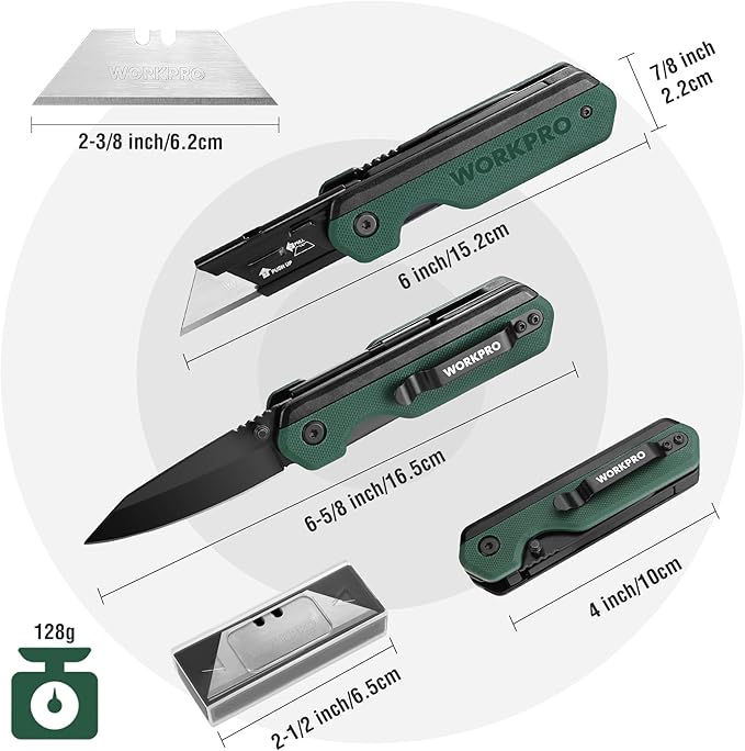 WORKPRO 2-in-1 Folding Knife/Utility Knife - Gifts for Dad &amp 18-in-1 Multi Tool Pliers Green
