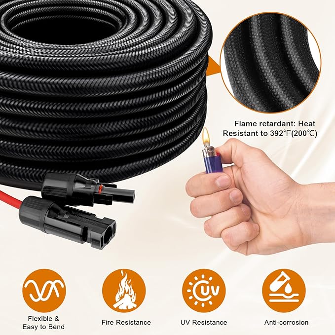 MOOKEERF Solar to XT60i Cable 10AWG with Flame Retardant Protective Sleeving - 8FT Solar Panel to XT60i Adapter Connector XT60i-F Extension Cable for Portable Power Station Solar Generator