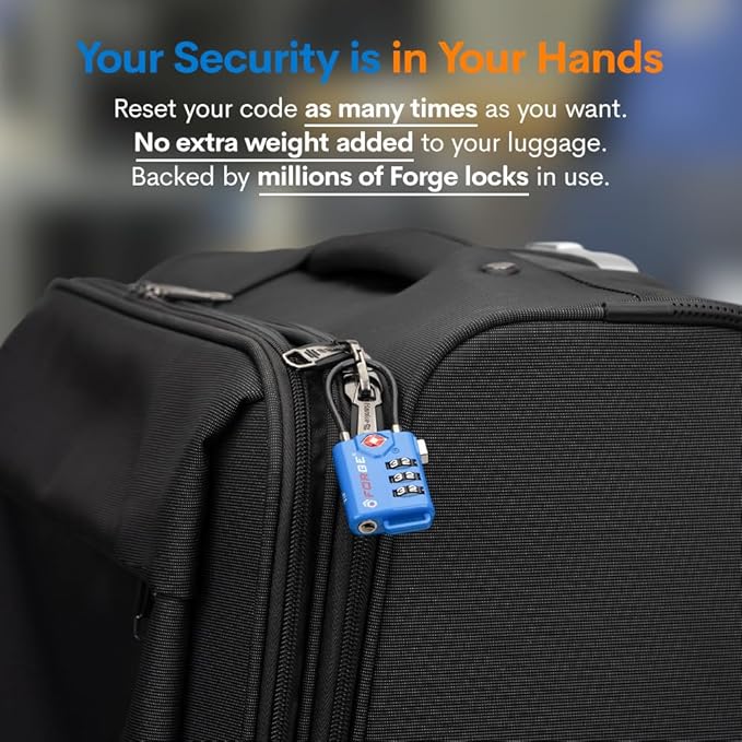 Bright Colors TSA Approved Luggage Locks 4 Pack Re-settable Combination with Alloy Body Blue 4 Locks.