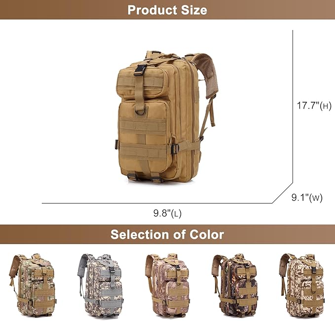 Men's 35L Hiking Backpack Oxford Cloth Outdoor Tactical Rucksack Large Capacity Camping Travel Daypack Duffel Bag (G/Multicolor)