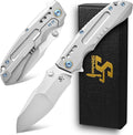 Sitivien ST991 Folding Knife M390 Pearlescent Polishing Steel Blade Titanium Handle with Ball Bearing for Men Women Outdoor Camping Hiking Survival (Silver)