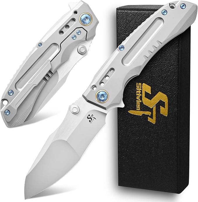 Sitivien ST991 Folding Knife M390 Pearlescent Polishing Steel Blade Titanium Handle with Ball Bearing for Men Women Outdoor Camping Hiking Survival (Silver)