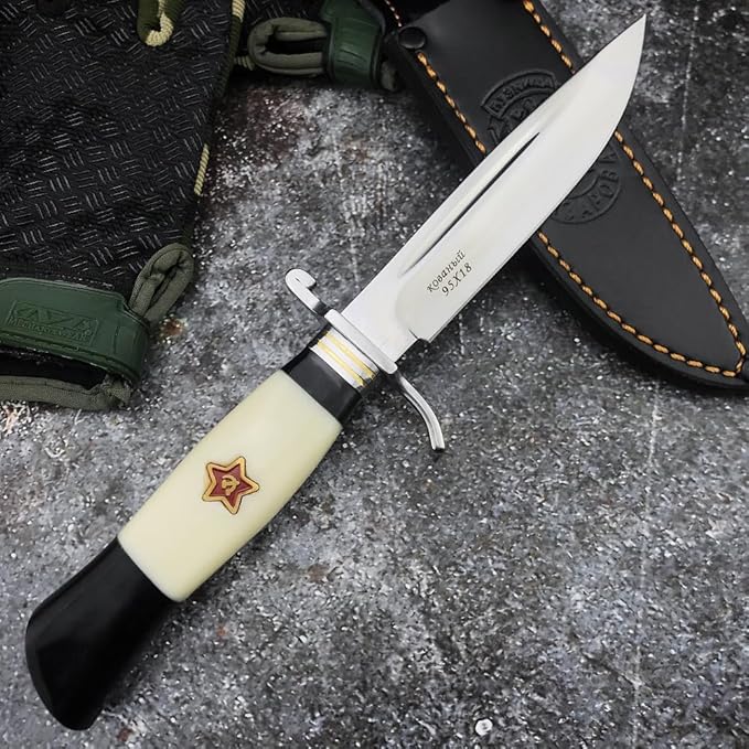 Russian Finka-NKVD KGB Fixed Blade Knife Heavy Duty 440C Steel Full Tang KnifeResin HandleOutdoor Knives for Tourist Fishing CampingGift PU Sheath
