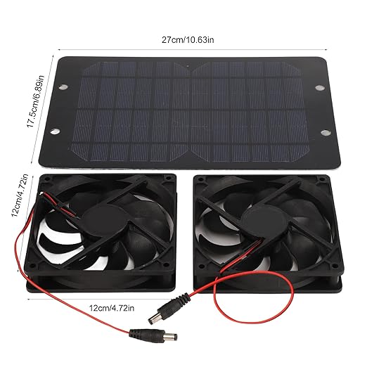 10W DC 12V Solar Powered Exhaust Dual Fan Outdoor Solar Panel Power Mini Ventilator for Home Attic Greenhouse Shed Pet Dog Chicken House Cooling