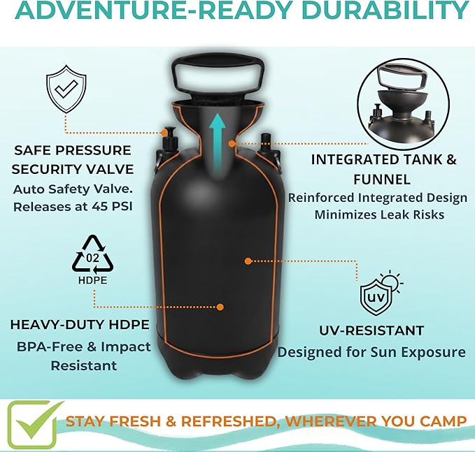 Pressurized Camping Shower (8L/2.1 Gal) – Portable Beach Shower for Surfing Camping &amp Van Life – Outdoor Rinse Kit with Hand Pump &amp 10 Spray Modes – Portable Water Sprayer Pets &amp Gear | A