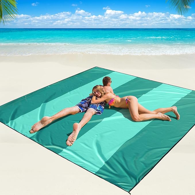 Beach Blanket Waterproof Sandproof Beach Mat 79 X 83/10'x9'for 2-8 Adults Quick Drying Outdoor Picnic Mat Beach Accessories for Travel Camping Hiking