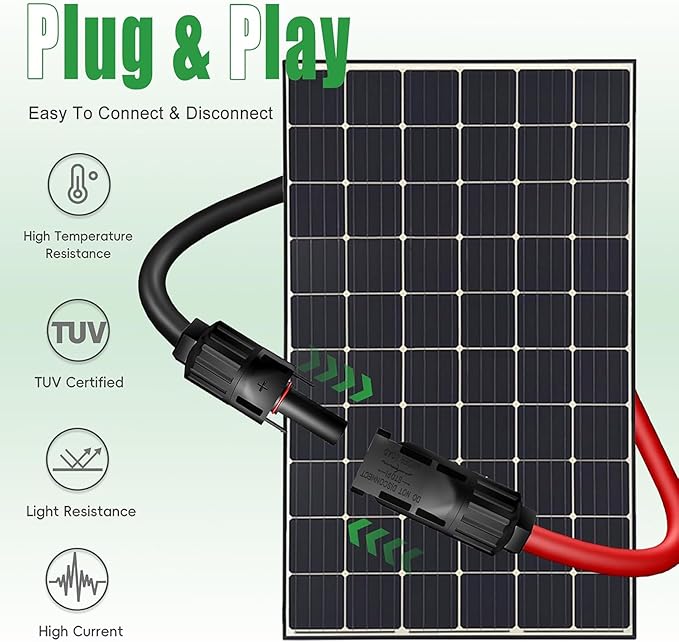 Twin Wire 60 Feet Solar Extension Cable 10AWG with -IP67- Female and Male Connector Bonus Four Pairs of Free Connector Solar Panel Adapter kit Tools (6 Pairs connectors)