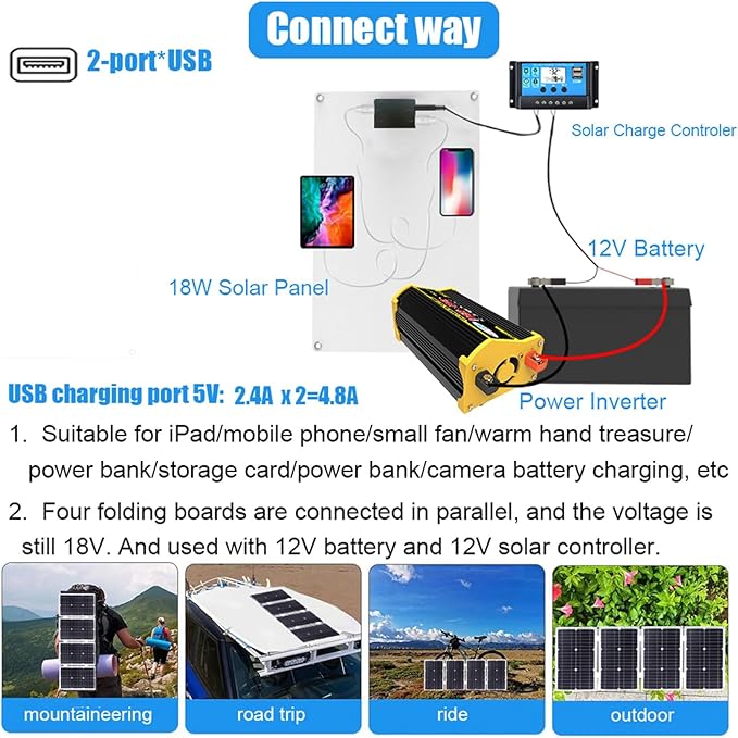 4000W 12V to 110V/220V Solar System Combination Inverter Solar Panel Kit Solar Generator Home Grid System 30A Controller + 18w12v Solar Panel (Color : Yellow Size : 12V-220V)