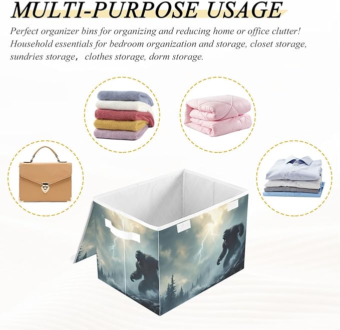 Storage Cube with Lid Forest Sasquatch Print 16.5×12.6×11.8 IN Collapsible Large Capacity Foldable Storage Basket Bin Organizer