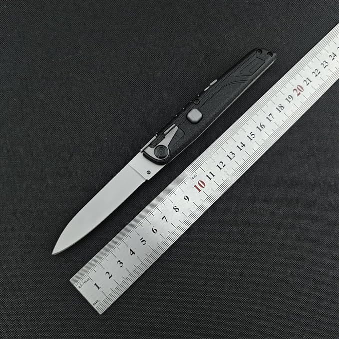 HUAAO Manually Operated Button-Lock Knife 440C Steel Blade ABS Handle With Nylon Sheath EDC Outdoor Camping Tool