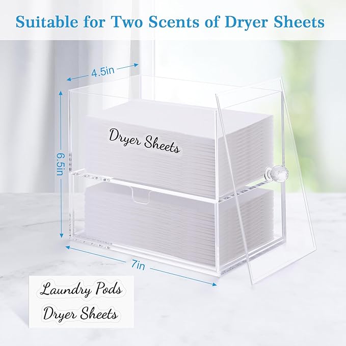 JYPS 1+1 Acrylic Dryer Sheet Holder with Drawer and Bamboo Lid Clear Acrylic Large-Capacity Laundry Pods Container Scent Boosters &amp Powder Laundry Room Organization decor Storage Jars Set