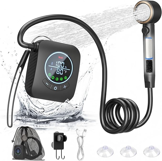 Portable Shower – 8000mAh Rechargeable Camping Shower 6.0L/min Portable Shower Pump Outdoor Shower for Camping Hiking Traveling Washing