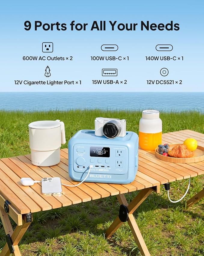 BLUETTI Elite 30 V2 Portable Power Station 288Wh LiFePO4 Battery with 600W AC Outlet (Power Lifting 1500W) Fast Charge Solar Generator UPS Backup Power for Outage Camping Road Trip