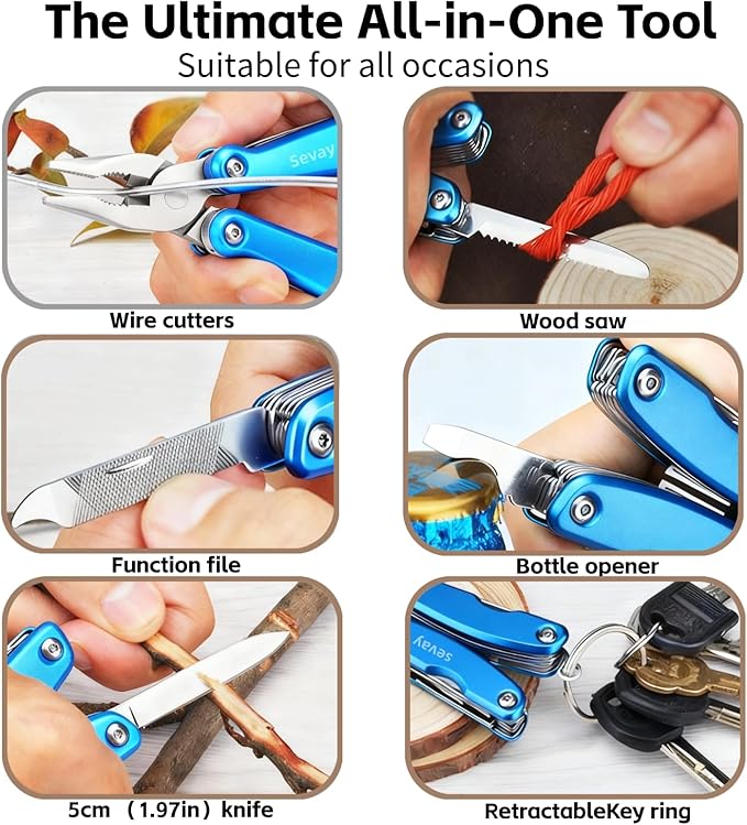 16-in-1 Mini Multitool Pliers: Stainless Steel Folding with Knife Spring-Loaded Needle Nose Wire Cutter Saw Screwdrivers Opener - 115g Lightweight EDC Gear with Nylon Sheath.