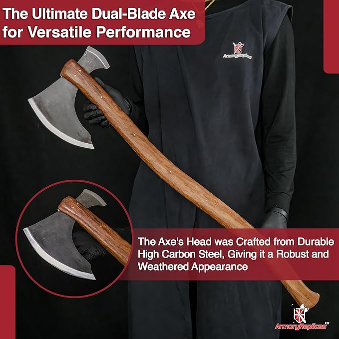 Armory Replicas™ Woodsman Outdoor Double-Bitted Axe – High Carbon Steel Twin Blades with Sheesham Wood Handle 35