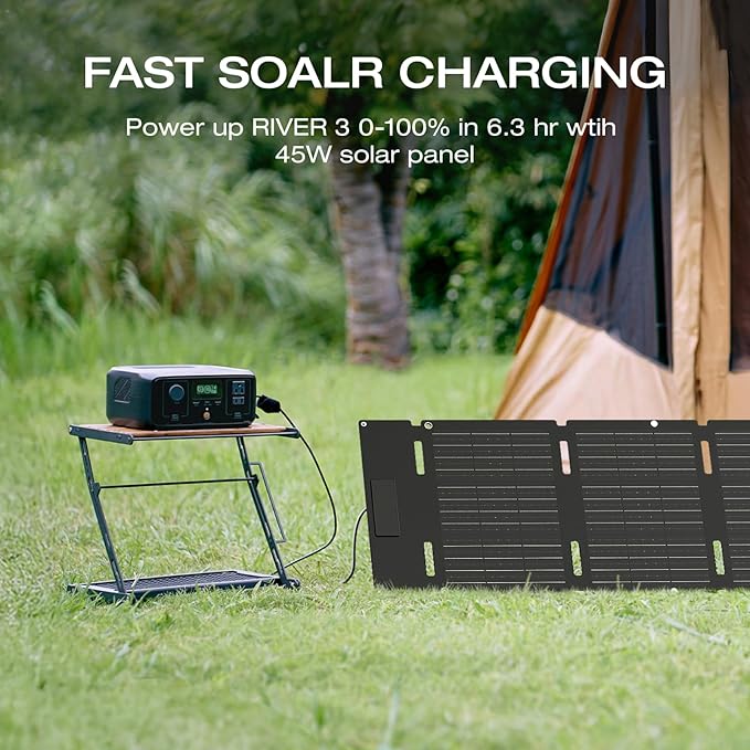 EF ECOFLOW Solar Generator RIVER 3 with 45W Solar Panel 245Wh Portable Power Station LiFePO4 Battery 300W Up to 600W AC Output &lt20 MS UPS 1Hr Fast Charging Power Station for Outdoor/Camping/RVs