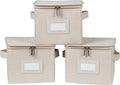 Covermates Keepsakes Zip-Top Storage Box Set 3 Pack Heavy Duty Polyester Organizer Bins Stackable Design ID Window Reinforced Handles Closet Home Storage Beige Heather