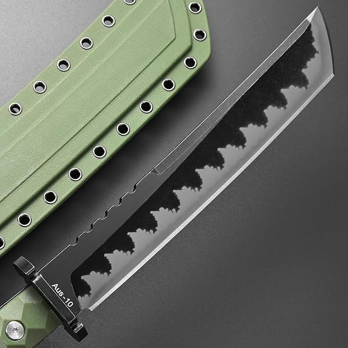 GTK33 Fixed Blade Knife AUS-10 Steel Blade Full Tang Nylon Fiberglass Handle Cool Style Knifes for Outdoor Camping Hunting Collection (Green)