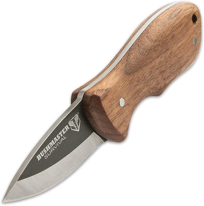 United Cutlery Bushmaster Marajo Bushcraft Knife and Sheath - 1095 High Carbon Steel Blade Hardwood Handle Brass Pins Take Camping and Hunting For Outdoor Adventures - Lenth 6 3/8”