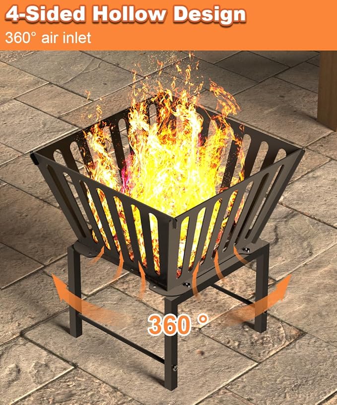 Mondazie Outdoor Fire Pit — 17 Inch Portable with Storage Bag for Camping Patio Heating Picnic and BBQ Trapezoid Vertical Hollow Black