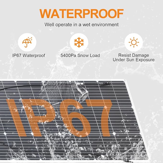 200W Flexible Solar Panel 2PCS 100W 12V Monocrystalline Solar Panel IP67 Waterproof for Marine RooftopTent RV BoatTrailer 12 /24V Battery Charge