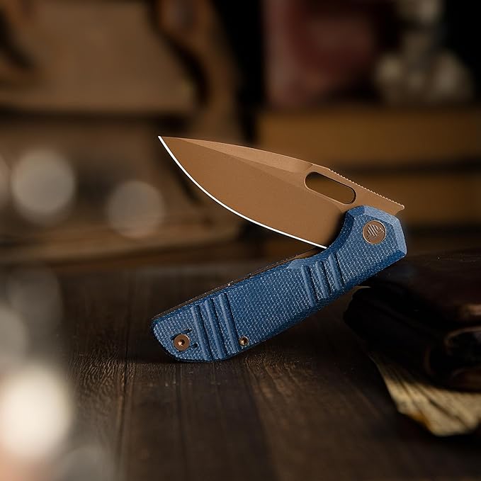 TRIVISA Gecko Folding Pocket Knife 3.4 14C28N Steel Blade Micarta Handle EDC Knife with Pocket Clip for Men Women Camping Hiking (Blue)
