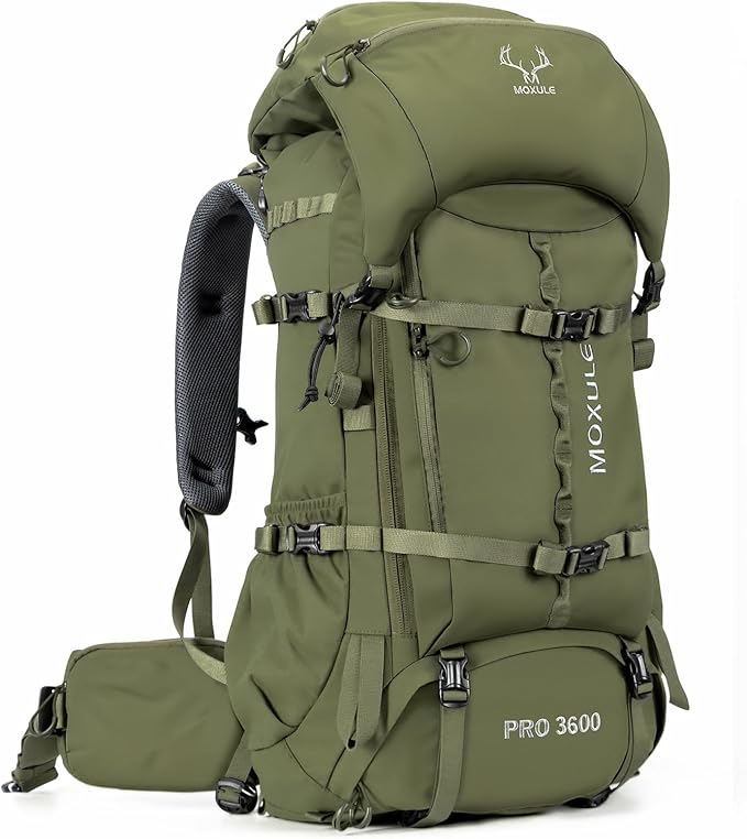 MOXULE Pro 3600 Frame Backpack - Meat Hauler Pack with Rain Cover for Outdoor - Lightweight Green