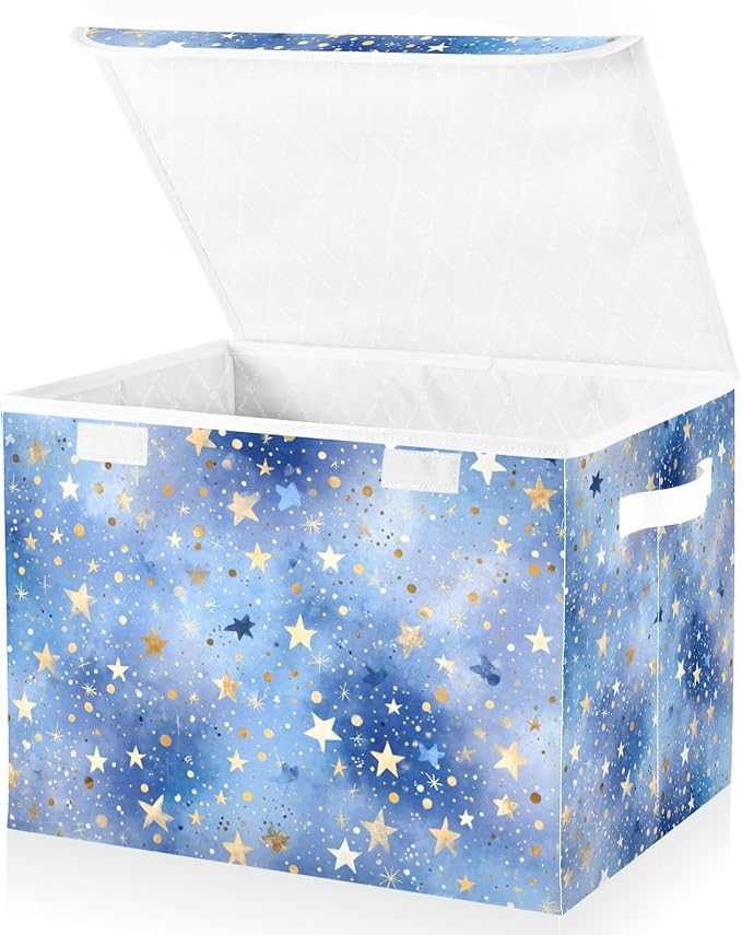 Collapsible Storage Bins with Lids Decorative Fabric Storage Cubes Closet Organizer and Storage Basket Boxes Containers for Clothes Box Chest Folding Rectangle Blue Romantic Golden St