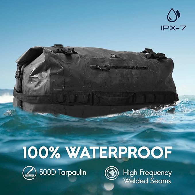 Haimont Large Waterproof Duffel Backpack Roll-Top Heavy Duty Dry Duffle Bag for Boating Travel Motorcycle Kayaking Camping 60L