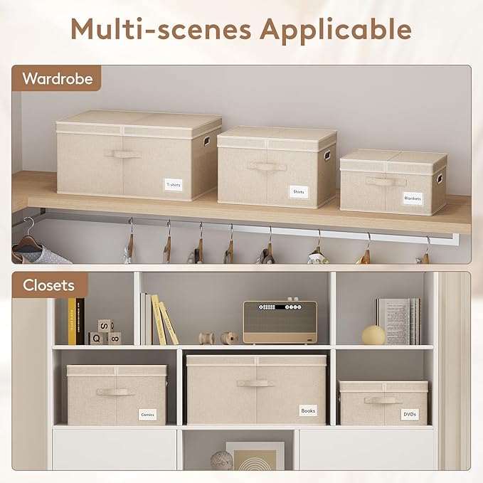 Lifewit Clothes Storage Bins with Lids Fabric Foldable Storage Boxes with Handles Decorative Closet Organizer Stackable Cube Baskets Container for Bedroom Office 34.5L Large Beige 5 Packs