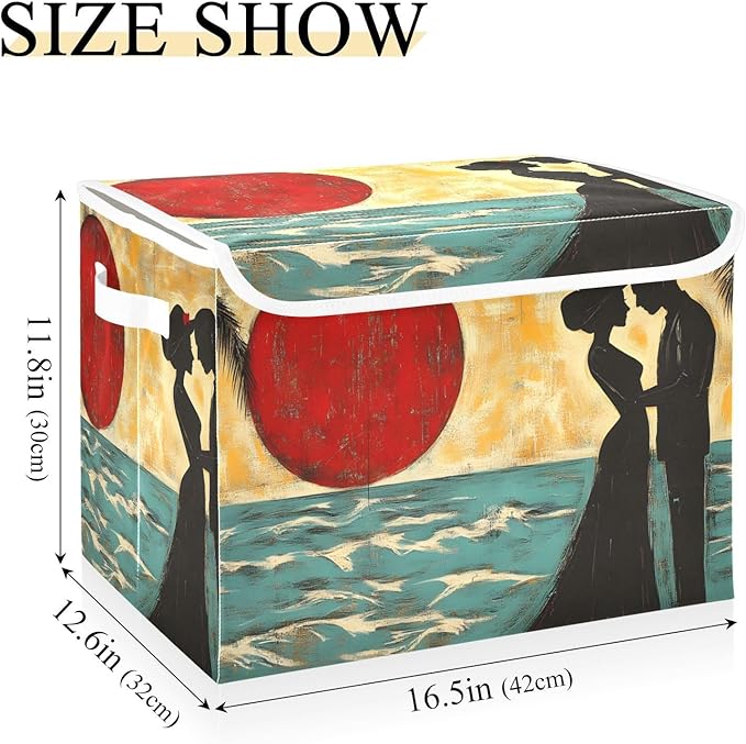 AIXIWAWA Lidded Storage Cube (Valentine Beach) Fabric Foldable Closet Bins with Flip Lid and Handles Organizer Basket Container 16.5 x 12.6 x 11.8 IN