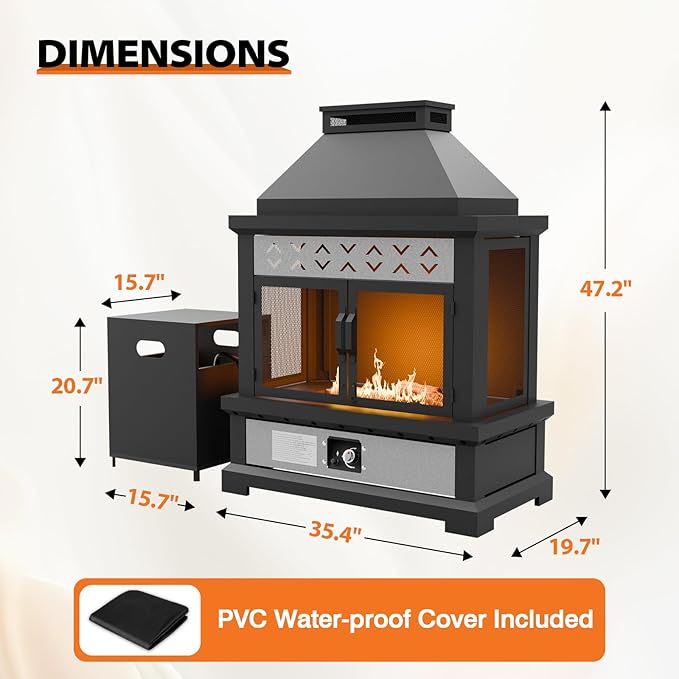 COOS BAY Outdoor Propane Fire Pit 50000 BTU Smokeless Gas Fireplace with Mesh Doors Tank Storage &amp Adjustable Flame for Patio Deck Backyard Black/Gray