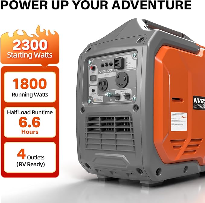 NOVUS 2300W Inverter Generator Portable Gas Generator for Camping Home and RV Super Quiet and Lightweight RV Ready with 30A Outlet CO Sensor Parallel Ready ECO Model Feature EPA Compliant