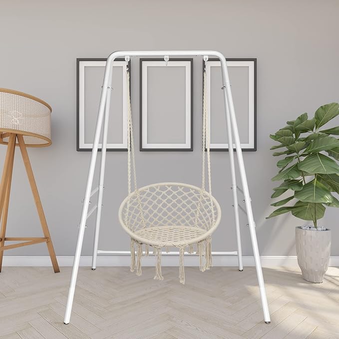 Hammock Chair StandMulti-Use Metal Swing Stand FrameHeavy-Duty Hammock Stand Only for Outdoor Indoor Porch Backyard200kg CapacitySwing Chair not IncludeEasy to Assemble (White)