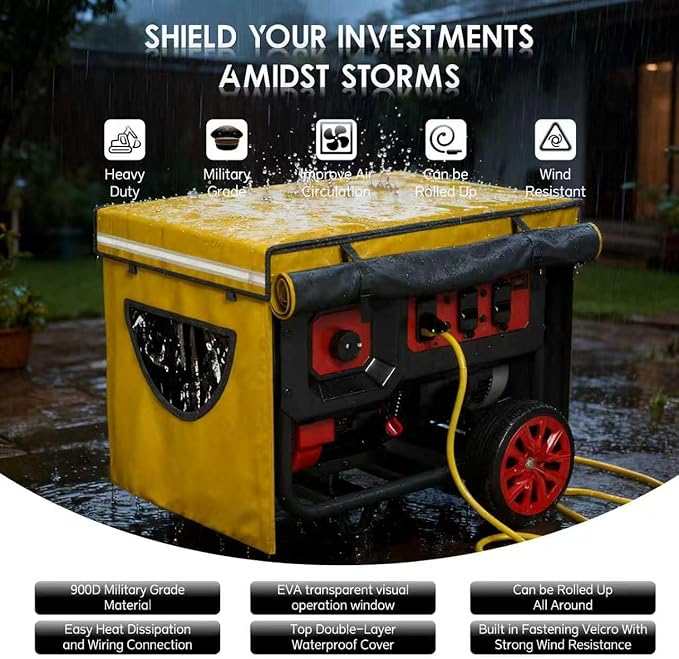 Generator Covers While Running Generator Covers Heavy-Duty Waterproof 32X24X24 inches Top Can Be Opened for Refueling for 3000W-10000W Frame Type Generators Yellow