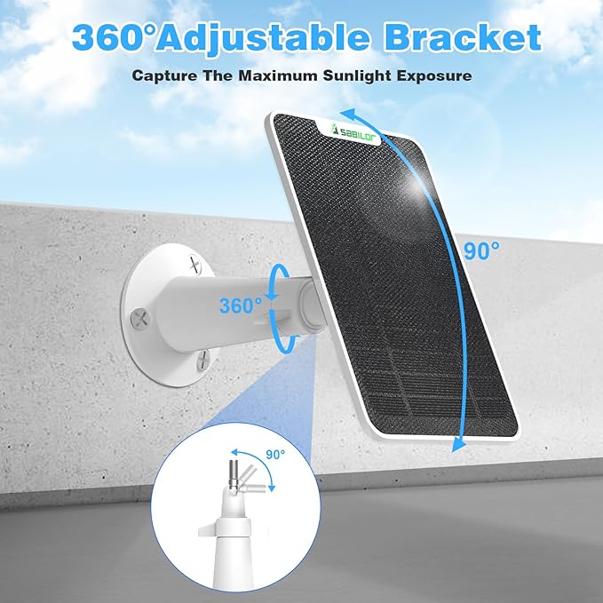 2 Pack 6W Solar Panel Charger for Arlo Pro 5S/Pro 4/Pro 3/Pro 3 Floodlight/Ultra 2/Ultra IP65 Weatherproof Solar Panels Compatible with Arlo Solar Panel with Secure Wall Mont 9.8FT Cable 360° Bracket