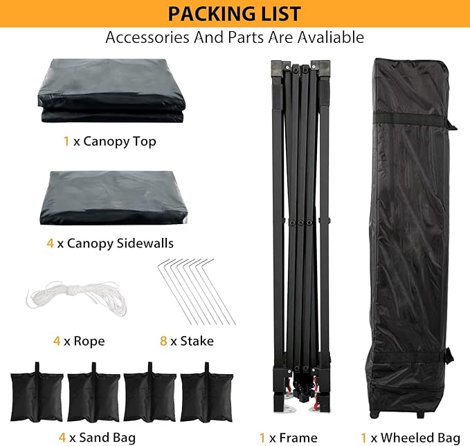 10X10 Pop Up Canopy Tent with 4 Sidewalls Heavy Duty Commercial Instant Shelter One-Person Quick Setup Outdoor Party Tent Water-Resistant &amp Portable for Outdoor Events Camping Black