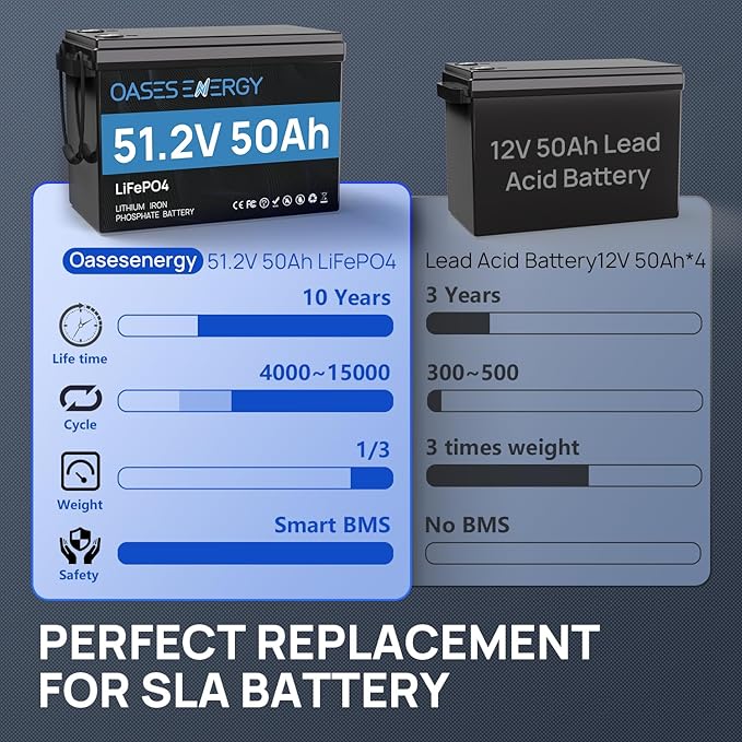 48V 50Ah LiFePO4 Lithium Battery Mini with Bluetooth 100A BMS Deep Cycles 48V LiFePO4 Battery 2560Wh Energy for Off-Grid Solar RV Camper Marine Boats