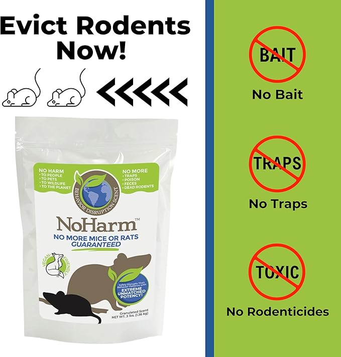 NoHarm Rodent Control | Smarter Than Repellents | Blocks Scent-Trails | Disrupts Mice and Rats Safely | Packets and Liquid