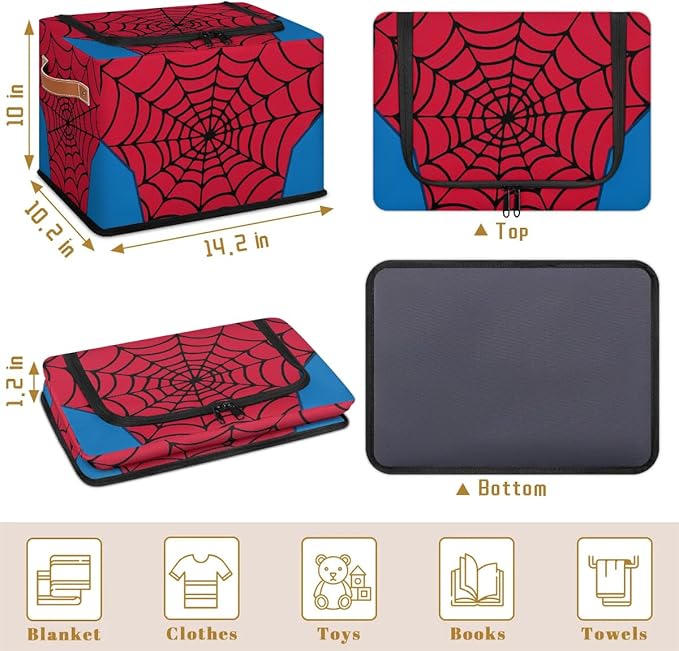 Storage Bin Collapsible Fabric Storage Boxes with Lids for Organizing Red Spider Web Stackable Closet Organizers and Storage Cube Basket for Home Office Bedroom (2 PACK)