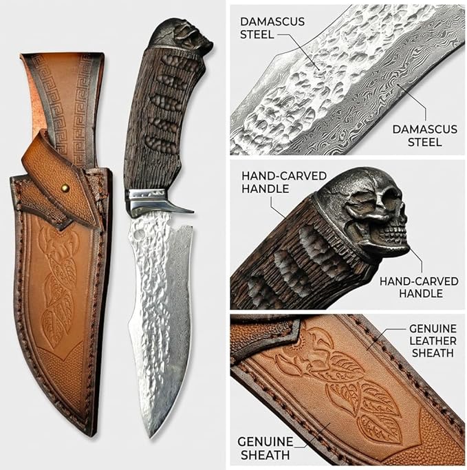 12.7 Mirror Polished Fixed Blade Survival Knife with Genuine Leather Sheath - High Hardness Stainless Steel Outdoor Knife - Artisan Resin Handle Utility Tool for Camping Hiking &amp Bushcraft