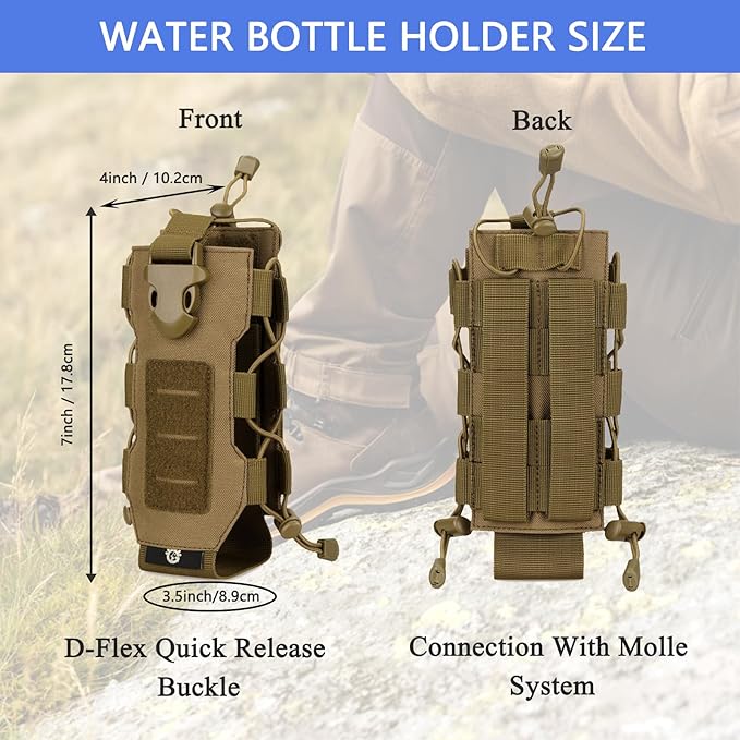 Tactical Water Bottle Pouch for Backpack MOLLE Water Bottle Holder Hydration Carrier Adjustable Molle Accessories for Travel Fishing Hunting Hiking Outdoor Activities