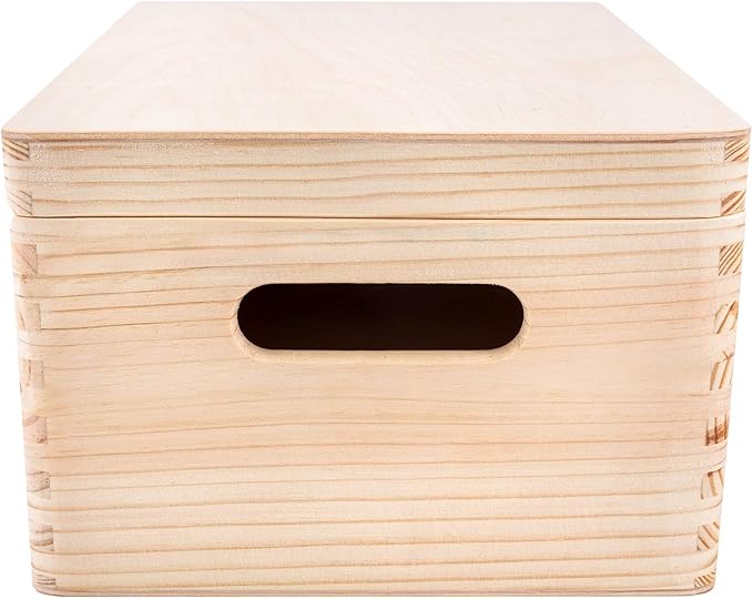 Creative Deco Large Wooden Storage Box with Hinged Lid | 11.8 x 7.87 x 5.51 in (+-0.5) | Keepsake Unfinished Plain Unpainted Gift Box with Handles for Tool Toy Kitchen | ROUGH &amp UNSANDED Wood Trun